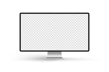 Computer monitor vector mockup with transparent screen isolated on white background. Stock royalty free vector illustration