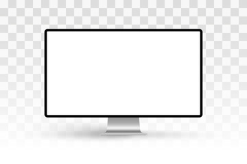 Computer monitor vector mockup with white screen isolated on transparent background