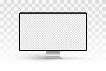 Computer monitor vector mockup with transparent screen isolated on transparent background