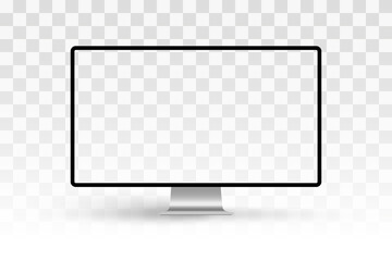 Computer monitor vector mockup with transparent screen isolated on transparent background