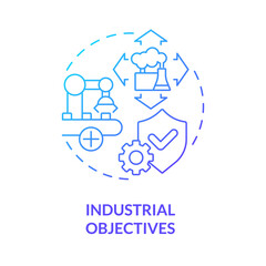 Industrial objectives blue gradient concept icon. Production growth. International cooperation benefits abstract idea thin line illustration. Isolated outline drawing. Myriad Pro-Bold font used