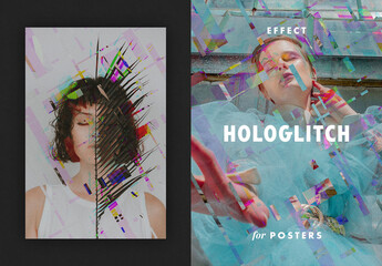 Fototapeta Holographic Poster Glitch Photo Effect Mockup obraz