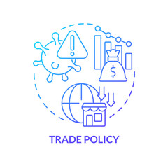 Trade policy blue gradient concept icon. Cooperation for sustainable recovery after covid pandemic abstract idea thin line illustration. Isolated outline drawing. Myriad Pro-Bold font used