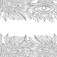 Ethnic floral background pattern with eye