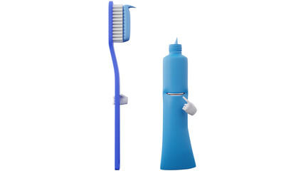 A 3D Illustration of A Cartoon Toothpaste Character and Standing Toothbrush for Children.Toothpaste is a paste used with a toothbrush to clean teeth.