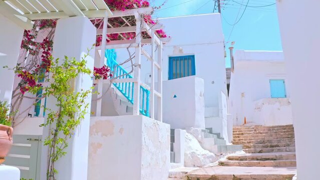 Paros island local traditional town. Beautiful mediterranean architecture Greece