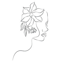Wild Flowers' surreal faces Continuous line, drawing of set faces and hairstyles, fashion concept, woman's beauty, minimalist, pretty sexy. Yourself self-care