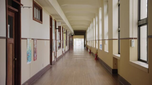 Long Hallway in old retired Toyosato Elementary School, Shiga Japan
