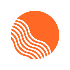 Tropical sun abstract design. Sunset icon, orange circle.