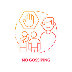 No gossiping red gradient concept icon. Do not spread rumors. Ethical code. Social etiquette abstract idea thin line illustration. Isolated outline drawing. Myriad Pro-Bold font used