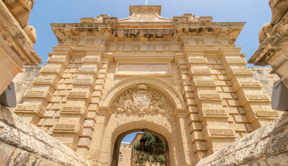 Old sandstone entry gate to the excapital of Malta, known also from "Game of Thrones".
