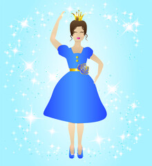 Blue Princess Fairy Illustration Design with Sparkle Background