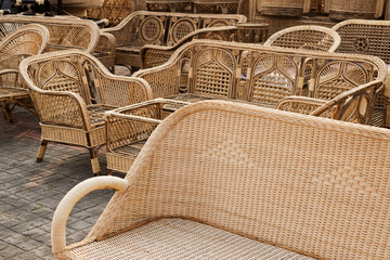 KOLKATA, WEST BENGAL , INDIA - NOVEMBER 23RD 2014 : Cane furnitures , handicrafts on display during the Handicraft Fair in Kolkata - the biggest handicrafts fair in Asia.