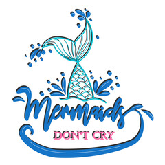Obraz premium Mermaid card with hand drawn sea elements and lettering. Calligraphy summer quote with seashells, hearts and pearls. Summer print
