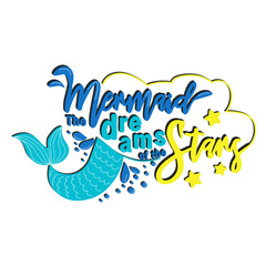 Mermaid card with hand drawn sea elements and lettering.