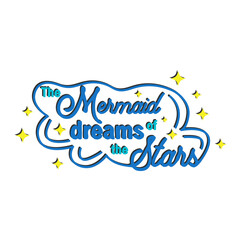 Mermaid card with hand drawn sea elements and lettering.