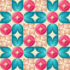 Friuts garden background design. Abstract geometric vector seamless pattern. Green nature graphic banner. Organic foods concept wallpaper. Ornament decorative mosaic. 