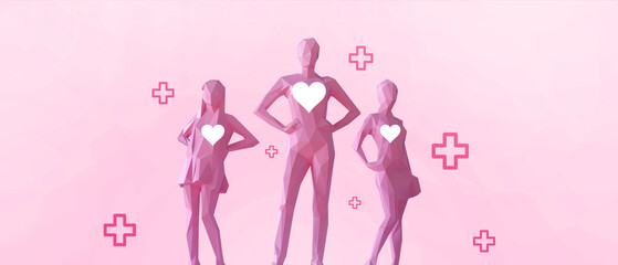 Obraz na płótnie Canvas Women's Day poster with Women and health care Concept. Greeting card on pastel pink background. copy space, banner, website -3d Rendering