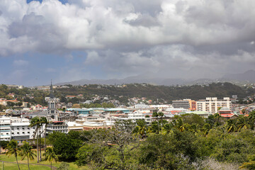 Fototapeta na wymiar View to the city of Fort-de-France from Fort-Saint-Louis, Martinique, French Antilles