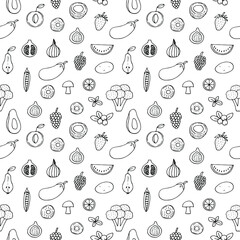 Vegan food seamless pattern background, hand drawing doodles