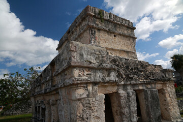 Fototapeta na wymiar Temple of the Frescos - Mayan ruin at archeological site in Tulum, Mexico