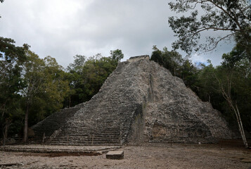 Fototapeta na wymiar Ixmoja pyramid in Coba Archaeological Area, Yucatan Peninsula, Mexico