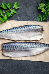 fresh mackerel fish seafood meal food diet snack on the table copy space food background