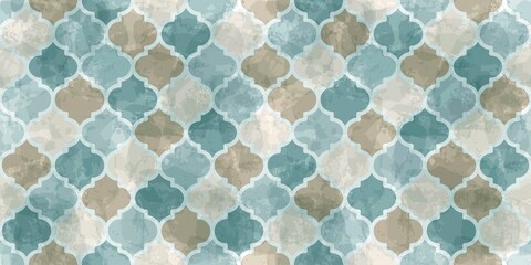 Obraz premium Moroccan Seamless Pattern. Turkish Mosque Window Shape. Arabic Mosaic Watercolor Ornament Background. Eid Mubarak Muslim Decoration. Ramadan Kareem Islamic Illustration