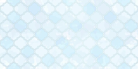 Moroccan Seamless Pattern. Turkish Mosque Window Shape. Arabic Mosaic Watercolor Ornament Background. Eid Mubarak Muslim Decoration. Ramadan Kareem Islamic Illustration