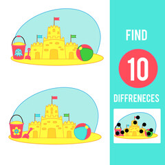 Find the differences educational children game. Kids activity with sand castle - 502802715