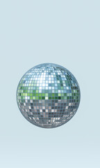 Fototapeta na wymiar 3D render of metallic glowing and reflecting disco ball isolated on white background 