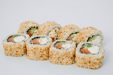 sushi rolls fish on a white background. restaurant menu