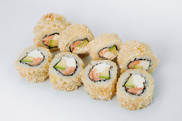 sushi rolls fish on a white background. restaurant menu