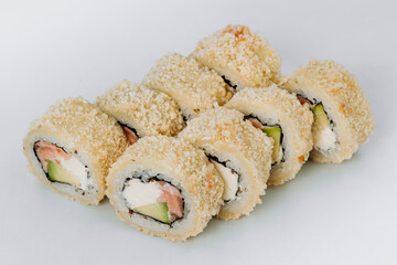 sushi rolls fish on a white background. restaurant menu