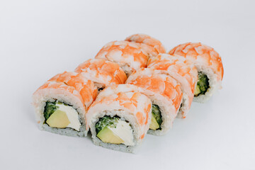 sushi rolls fish on a white background. restaurant menu