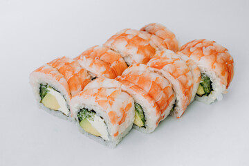 sushi rolls fish on a white background. restaurant menu