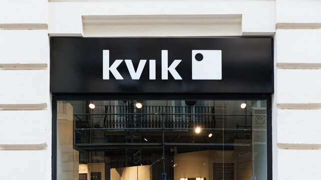 VALENCIA, SPAIN - MAY 05, 2022: Kvik is a Danish company specializing in modern kitchens and bathrooms at low prices