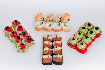 sushi rolls fish on a white background. restaurant menu