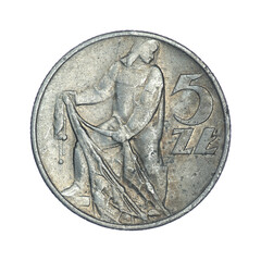 5 zlotys 1974 - Fisherman, five zlotys with a fisherman