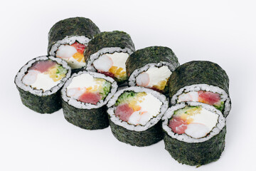 sushi rolls fish on a white background. restaurant menu