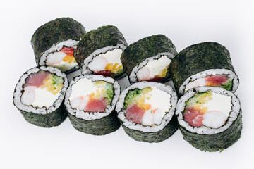 sushi rolls fish on a white background. restaurant menu