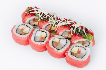sushi rolls fish on a white background. restaurant menu