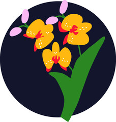 Orchids abstract vector poster. Funny colored typography poster. Decorative abstract horizontal banner with colorful doodles. Hand-drawn modern illustrations with Tropical flowers. Summer background