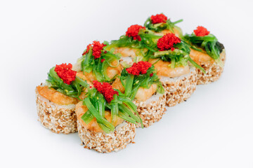 sushi rolls fish on a white background. restaurant menu