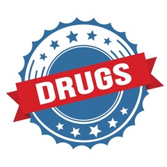 DRUGS text on red blue ribbon stamp.