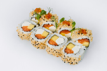 sushi rolls fish on a white background. restaurant menu