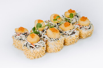 sushi rolls fish on a white background. restaurant menu