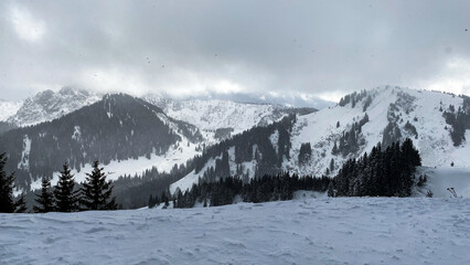 snow covered mountains landscape in winter
