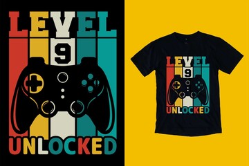 level 9 unlocked birthday gaming T-shirt Design for gamer t-shirt design,