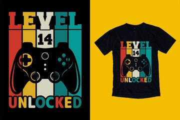 level 14 unlocked birthday gaming T-shirt Design for gamer t-shirt design